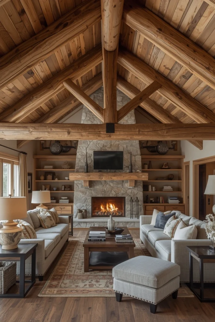 Exposed Wooden Beams for Authentic Cabin Character