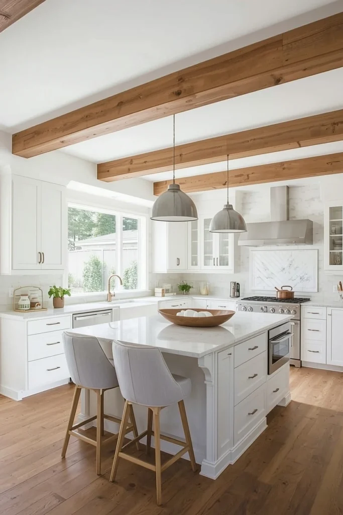Farmhouse Kitchen With Exposed Wood Beams