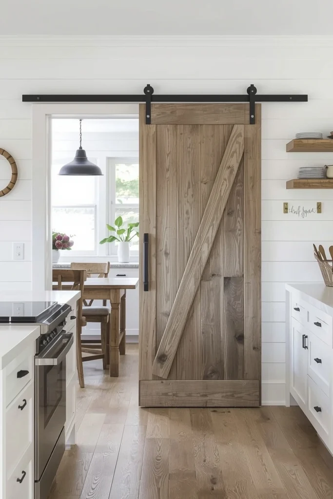 Farmhouse Kitchen With Sliding Barn Door