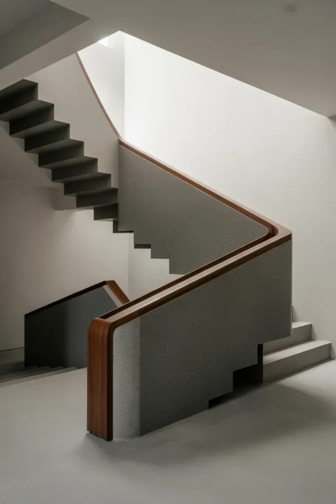 Stone Staircase with Wooden Handrail