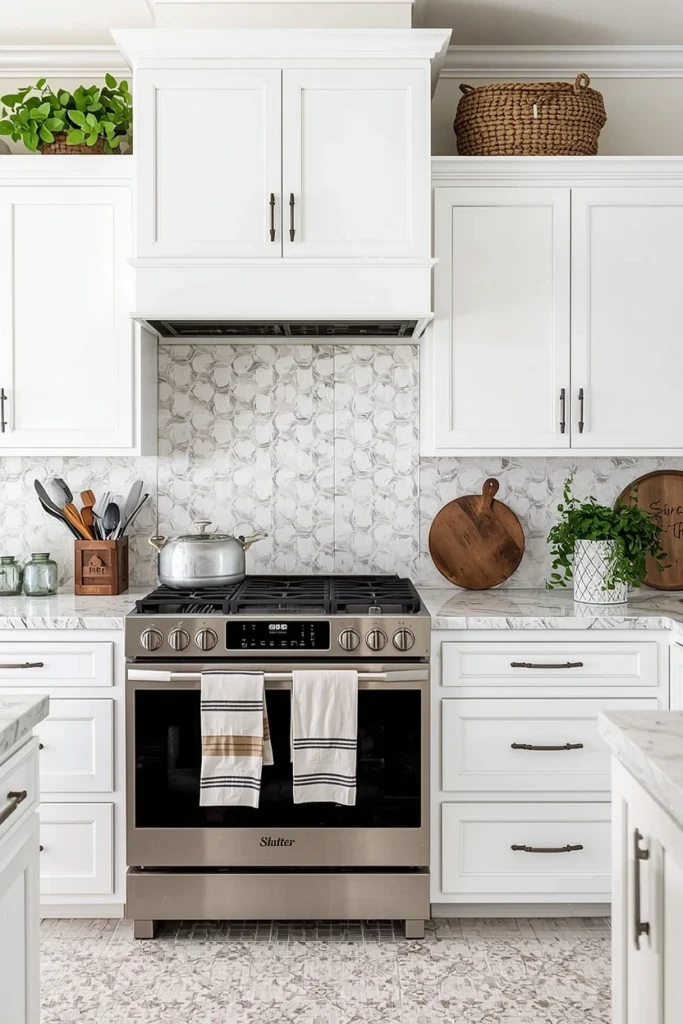 Farmhouse Kitchen With Patterned Tile Backsplash