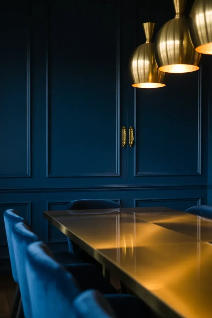 Deep Navy and Brass Accents