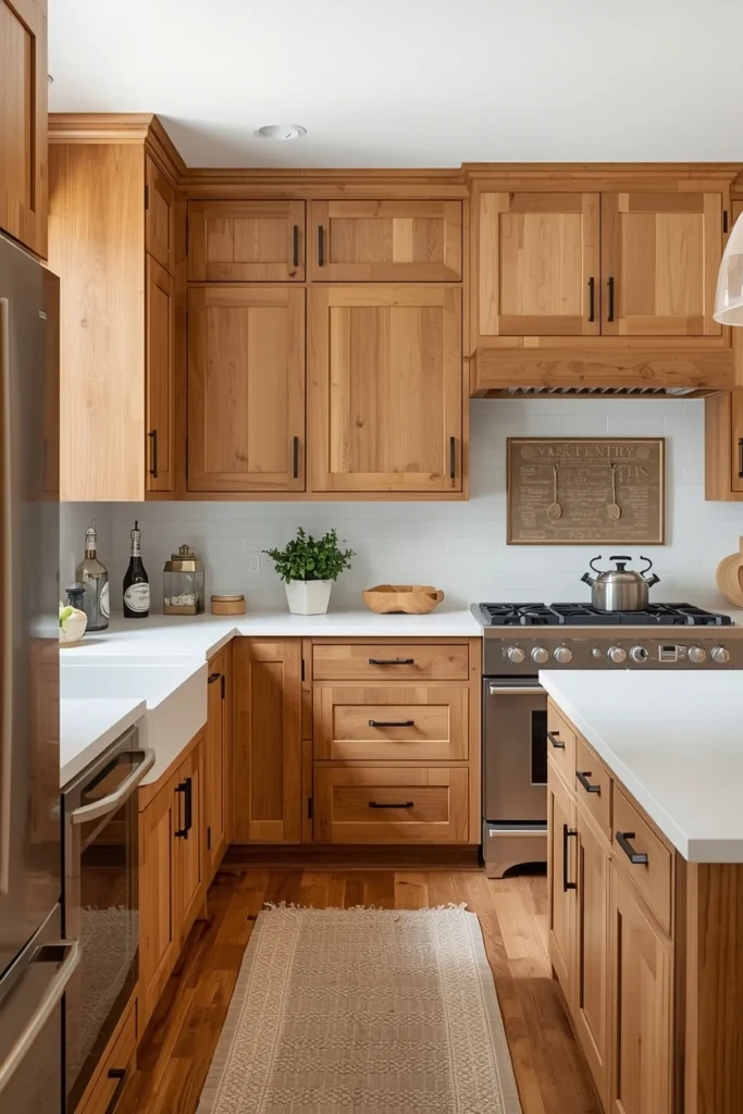 Farmhouse Kitchen With Natural Wood Cabinets