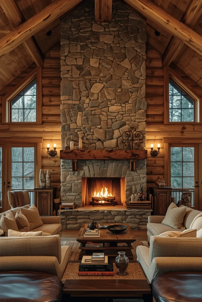 Stone Fireplaces as the Heart of the Cabin