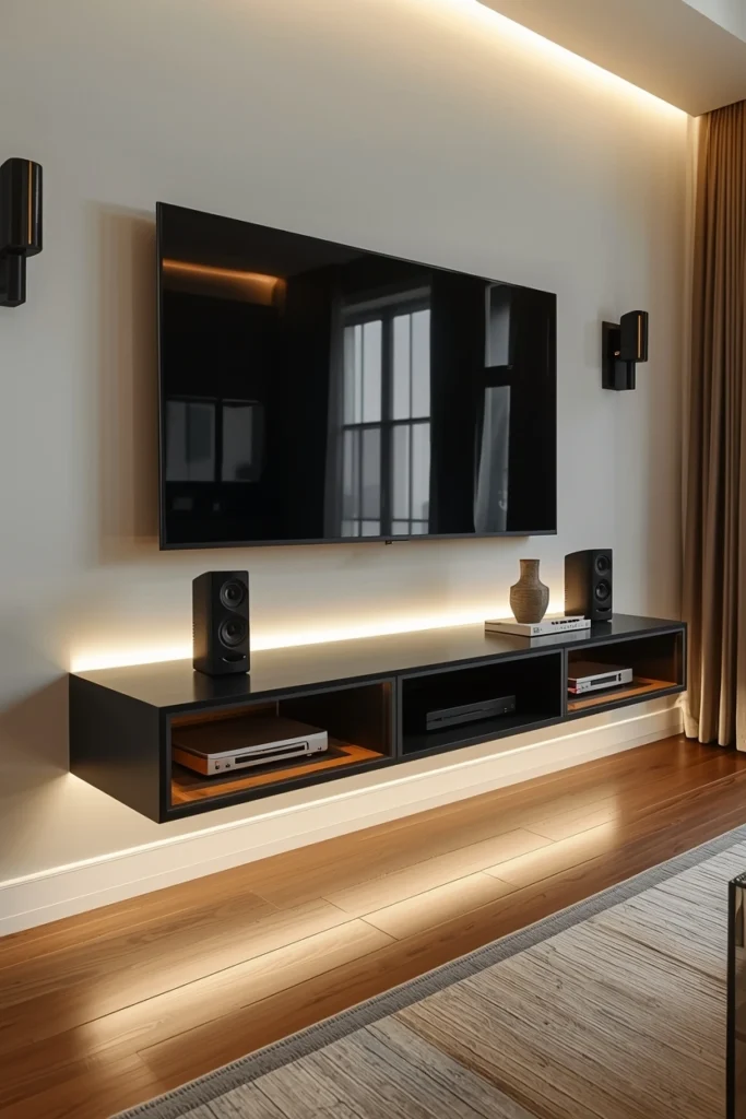 Floating Media Console with LED Accents