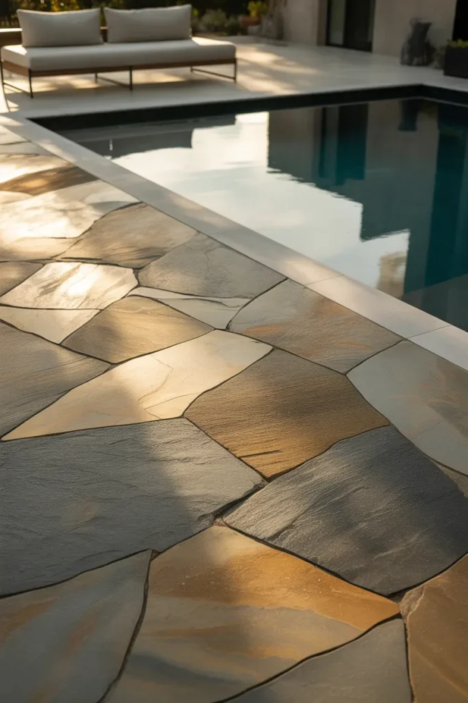 Stone Pool Deck with Textural Contrast