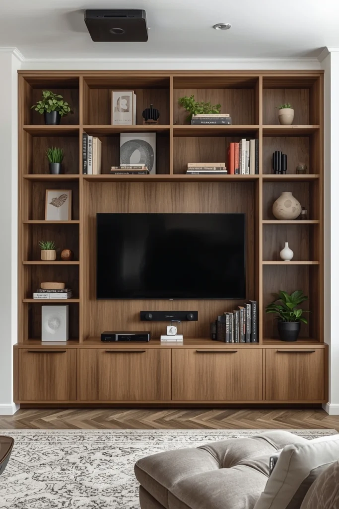 Built-In Shelving with Integrated Sound System