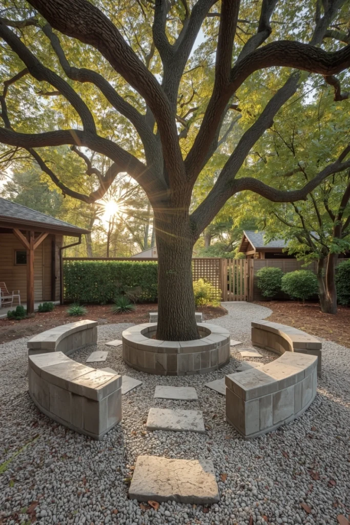 Stone Seating Circles Around Trees