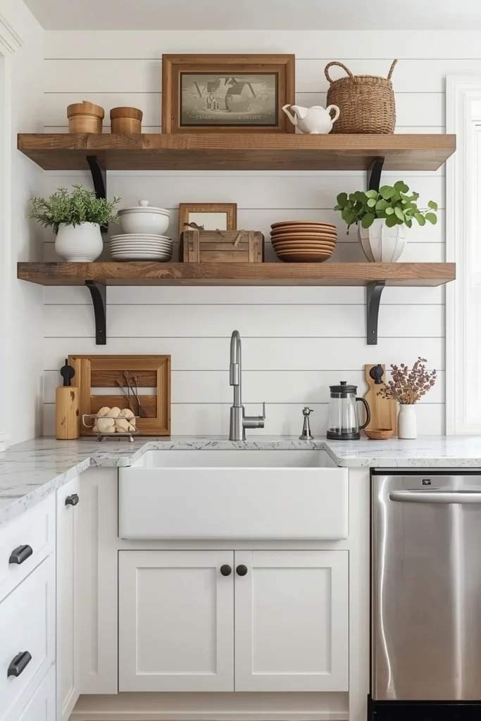 Farmhouse Kitchen With Shiplap Walls