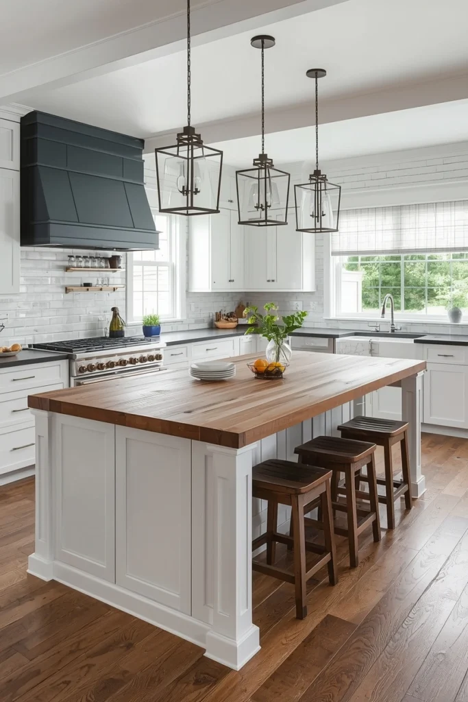 Farmhouse Kitchen With Large Kitchen Island