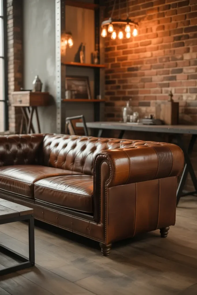 Leather Sofa with Industrial Edge