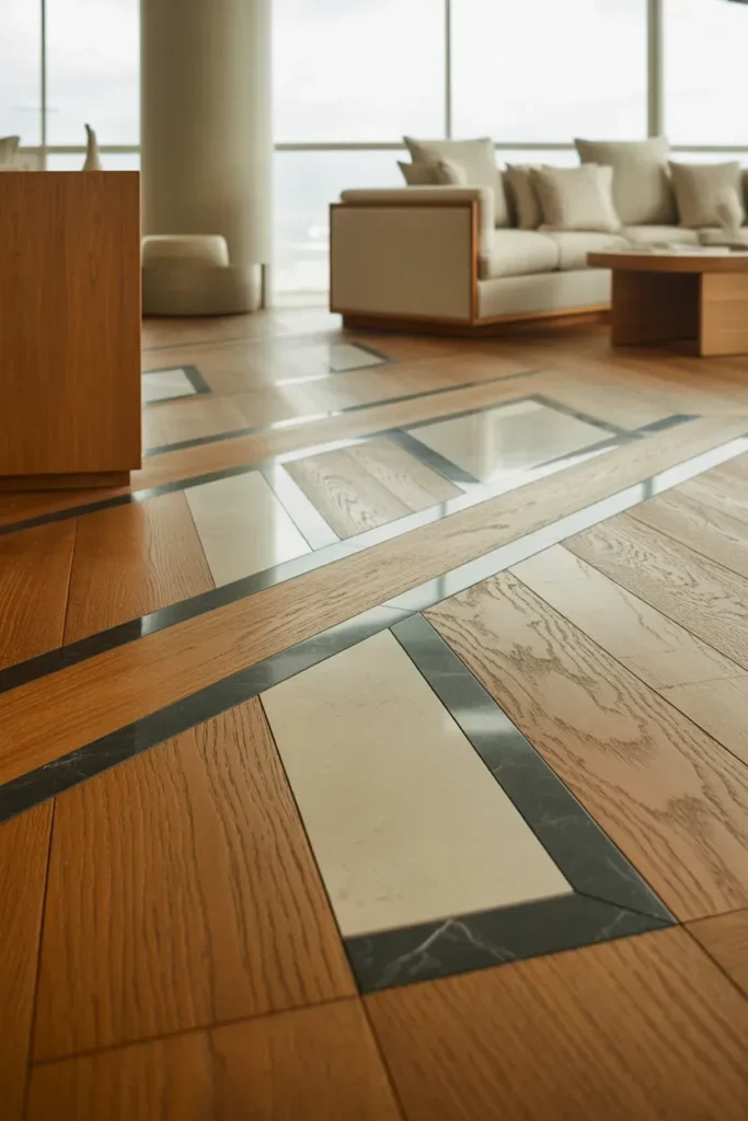 Wooden Flooring with Stone Inlays