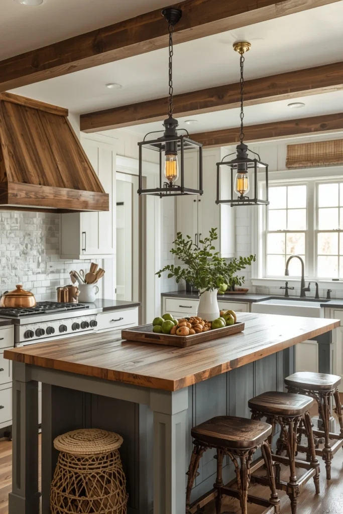 Farmhouse Kitchen With Vintage Lighting
