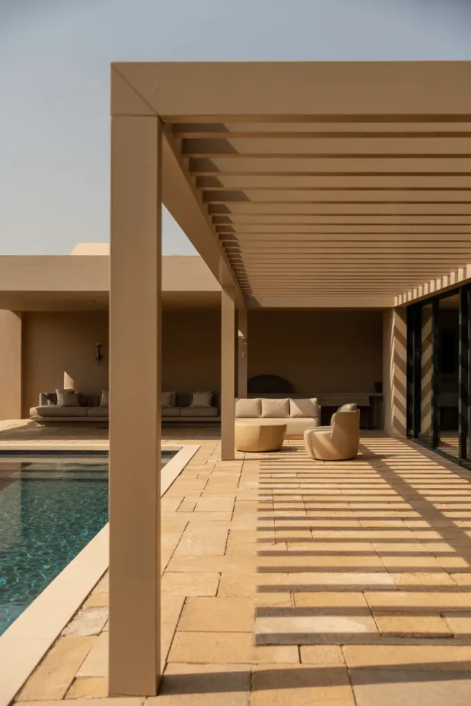 Pool Deck with Pergola Shade Structure