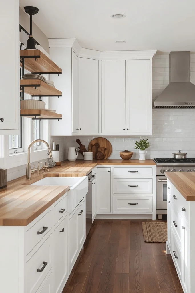 Farmhouse Kitchen With Butcher Block Countertops