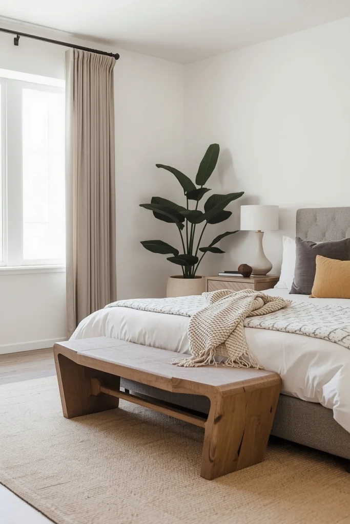 A Sculptural Bench at the Foot of the Bed