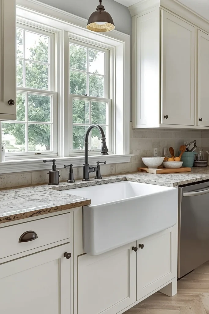 Farmhouse Kitchen With Apron Front Sink