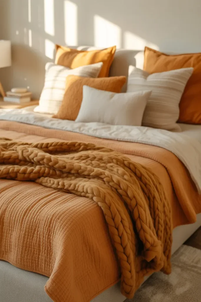 Layered Bedding With Warm Textures
