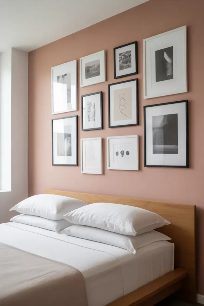 Pink Accent Wall with Gallery Art