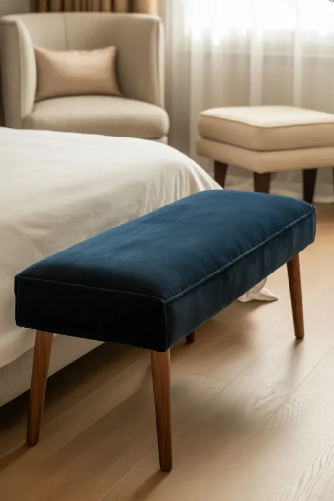 Velvet Benches with Linen Upholstered Surroundings