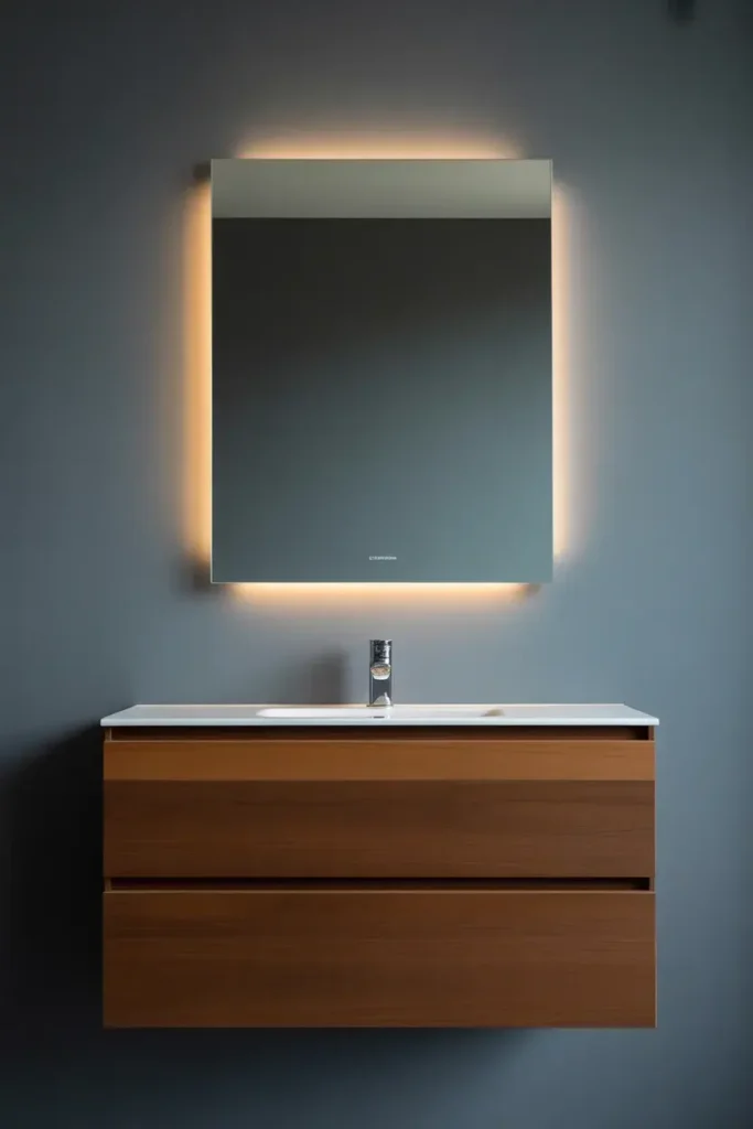 Floating Vanity with Backlit Mirror