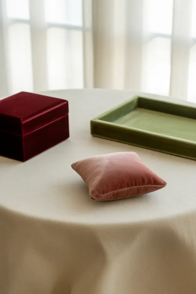 Velvet Decorative Pieces on Linen Surfaces