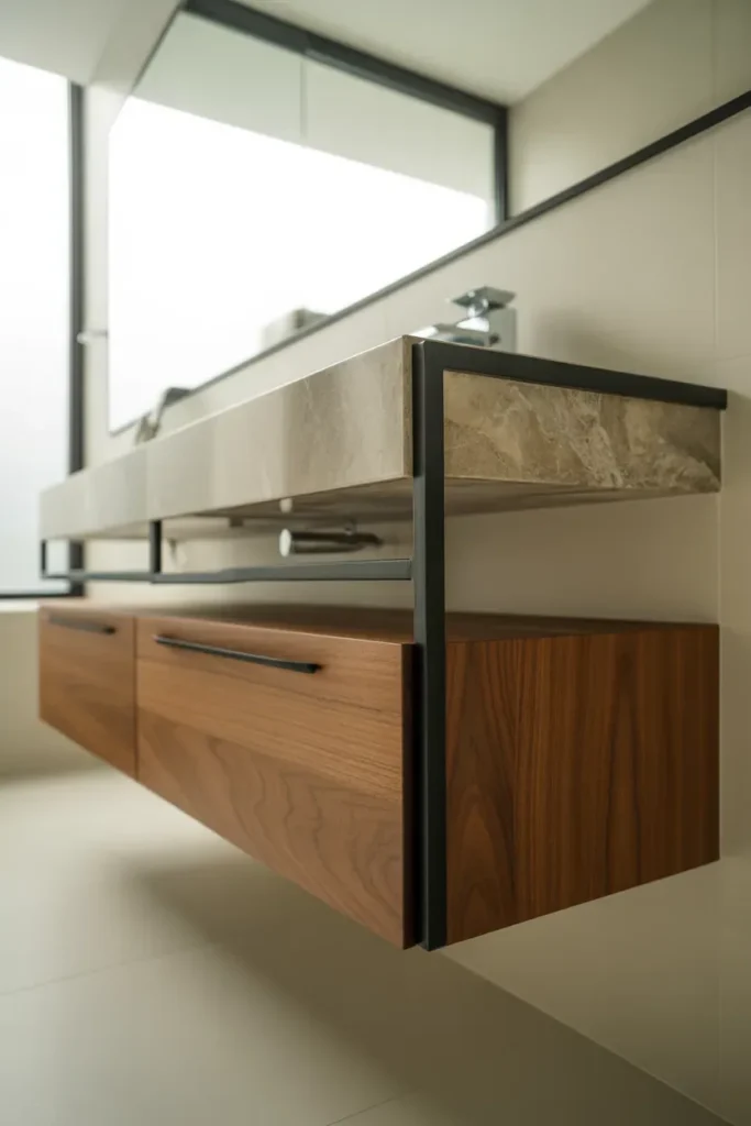 Floating Vanity with Mixed Materials