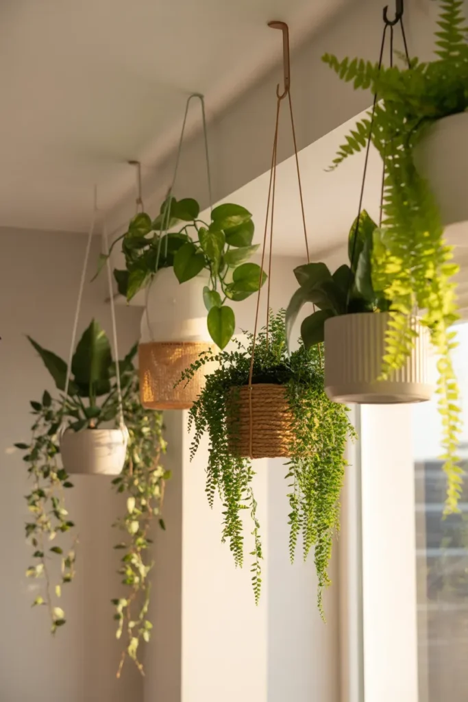 Hanging Plants with Adhesive Hooks