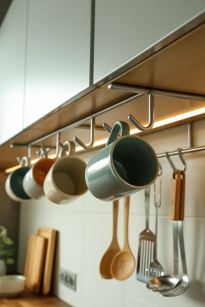 Install Hooks Under Cabinets