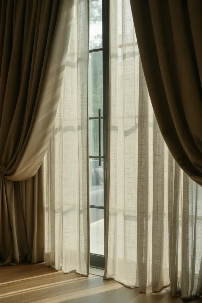 Linen Curtains with Velvet Drapery Layers