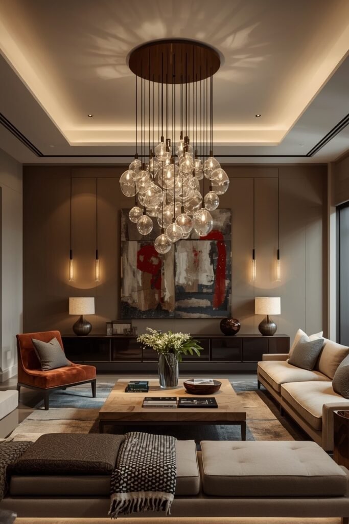 Use a Statement Ceiling Fixture as the Anchor