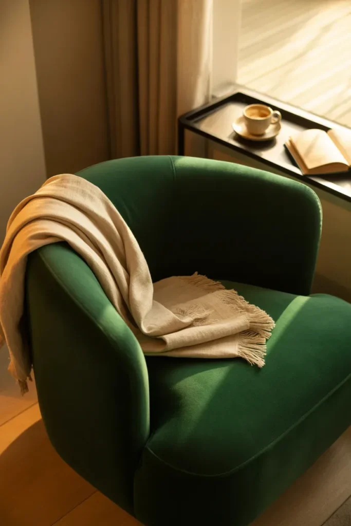 Velvet Accent Chairs with Linen Throws