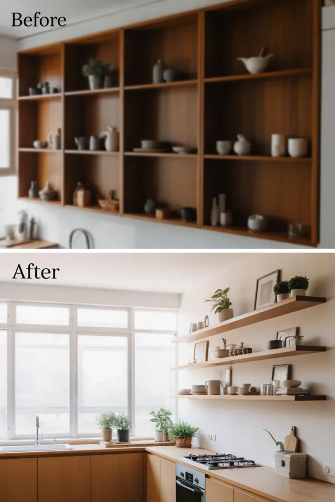 Closed Cabinets to Open Shelving Style