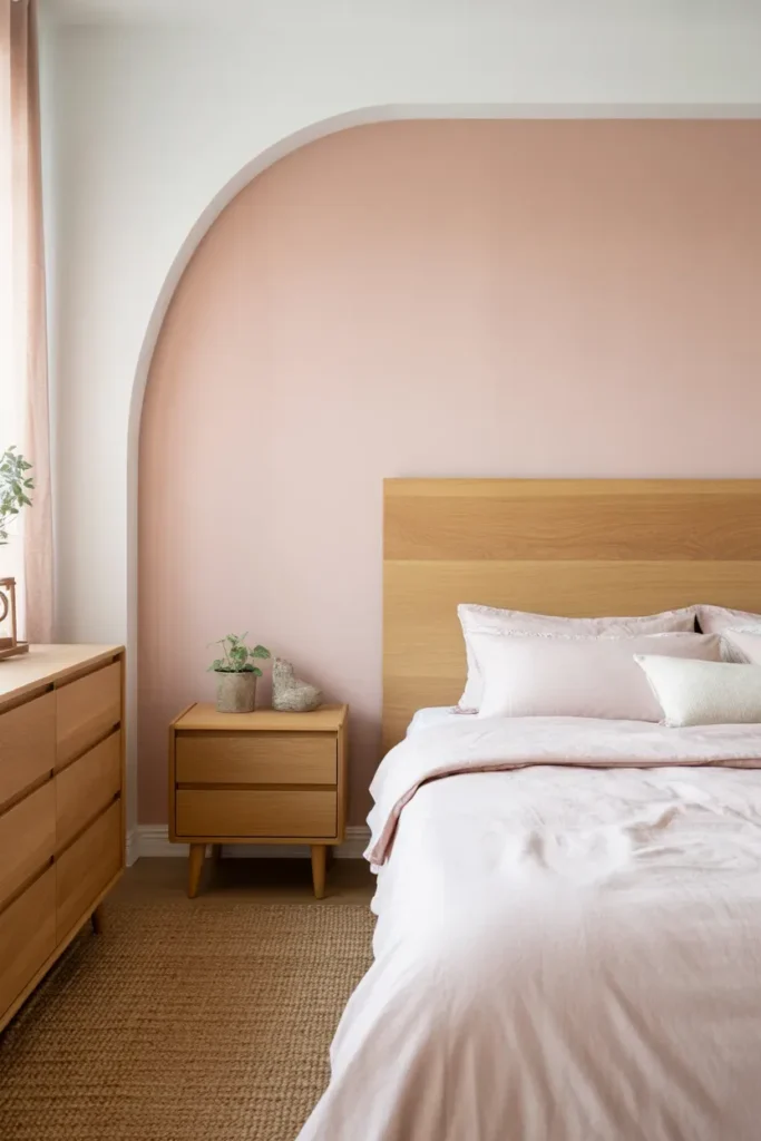 Pink Accent Wall with Wooden Elements