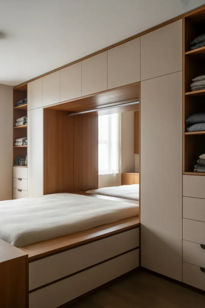Bed with Built-In Wardrobe Layout