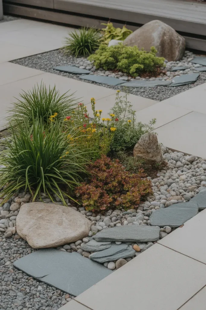 Flower Beds with Decorative Stone Accents