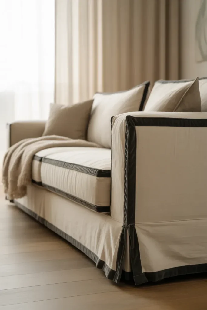 Linen Slipcovers with Velvet Details