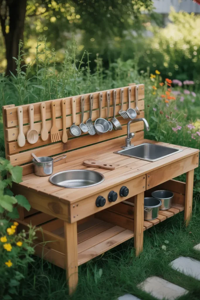Mud Kitchen with Hanging Utensils