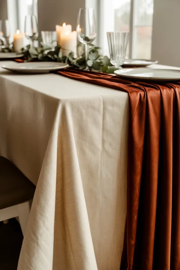 Linen Tablecloths with Velvet Runners
