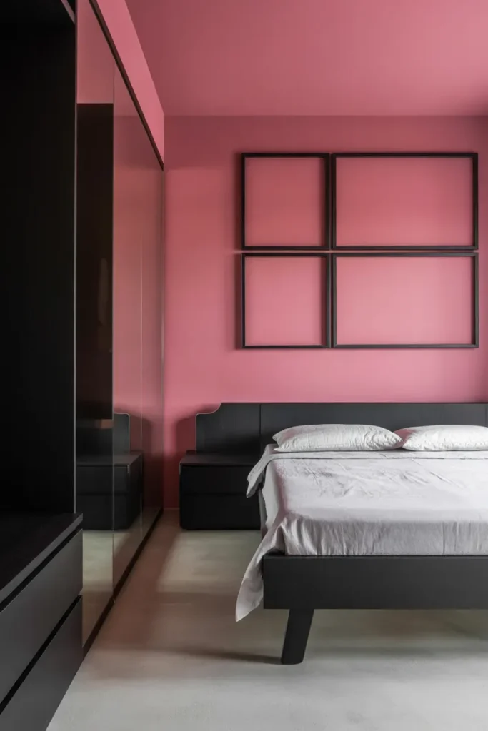 Pink Accent Wall with Black Contrast