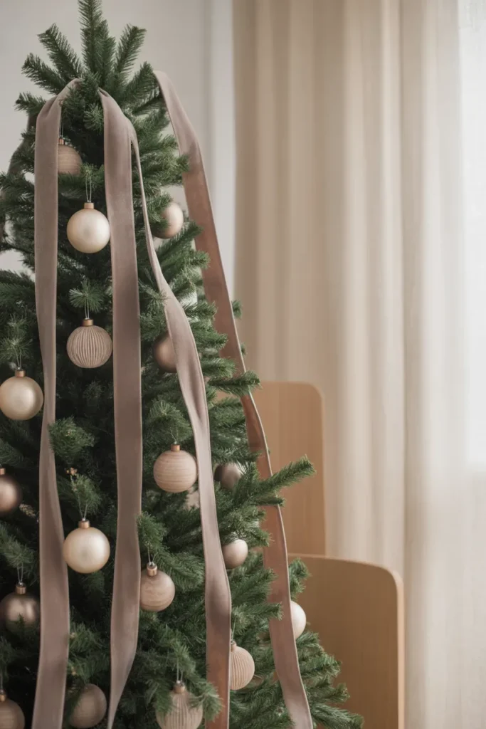 Neutral Taupe Velvet Minimal Tree