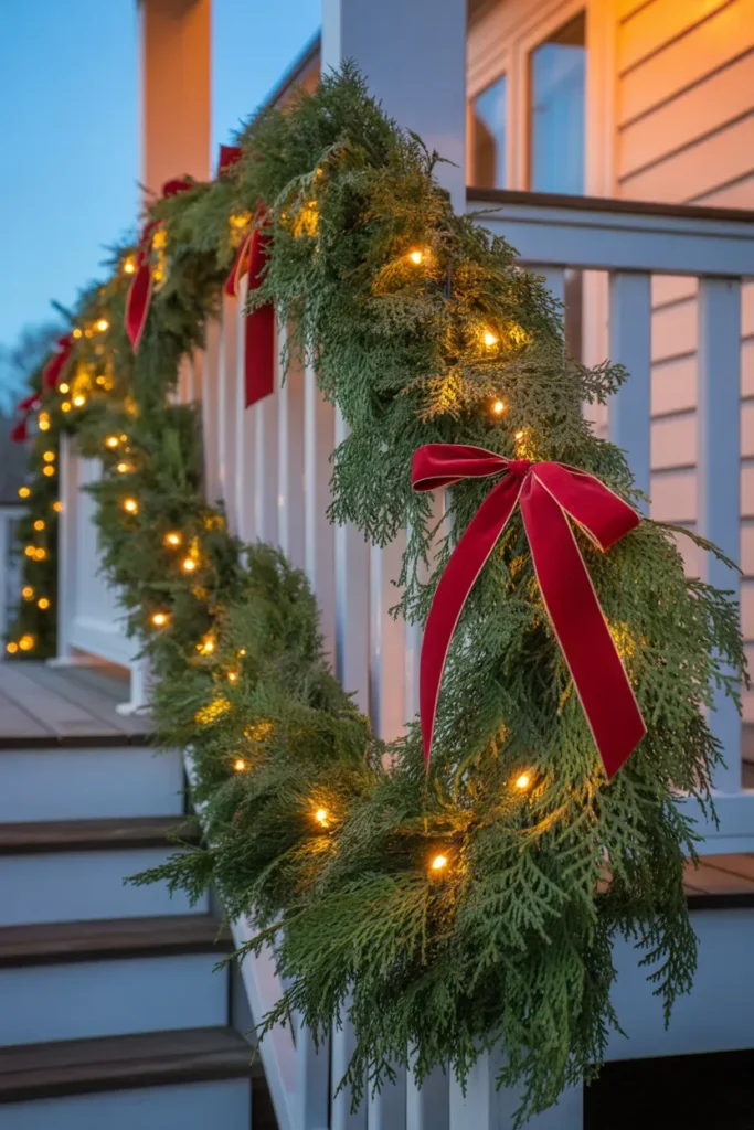 DIY Evergreen Garland for Railings