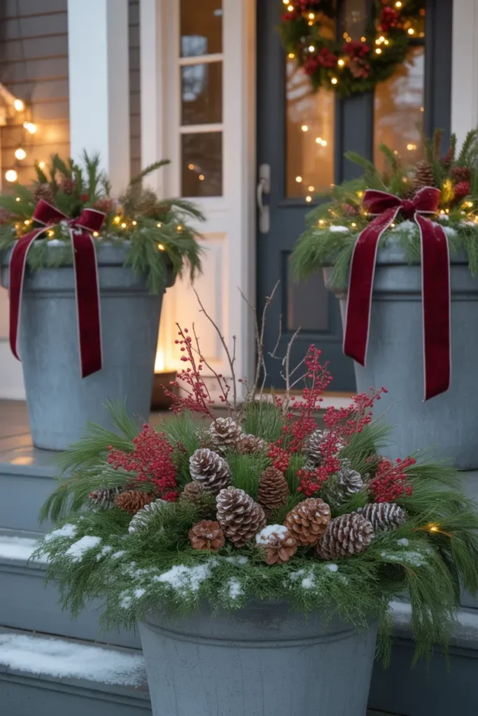 DIY Christmas Planters with Greenery