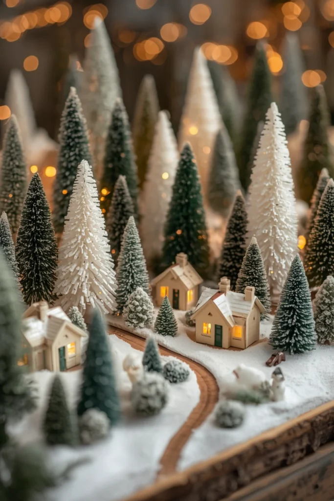 Decorate a Christmas Village With Bottlebrush Trees