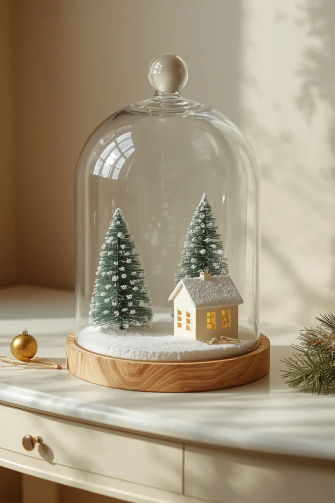 Create a Christmas Village in a Large Glass Cloche