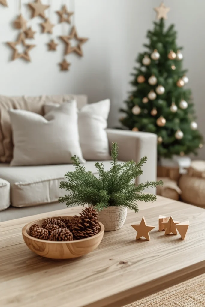 Use Natural Wood and Pinecone Decorations