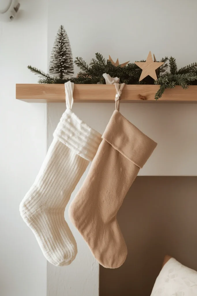 Use Neutral Christmas Stockings and Simple Ribbons