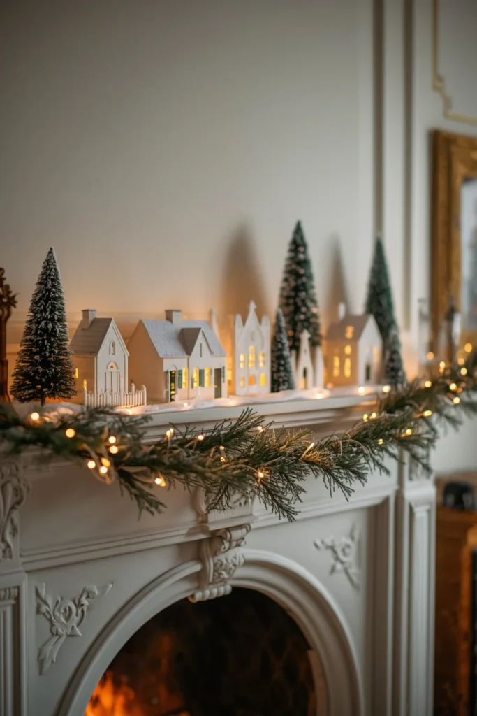 Style a Christmas Village on the Fireplace Mantel