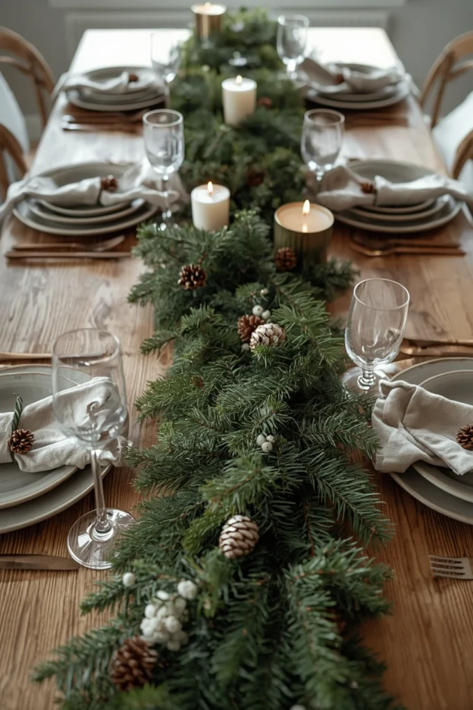 Use Fresh Evergreen Garland as a Centerpiece