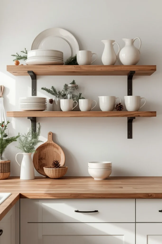 Decorate Open Shelves With Christmas Accessories